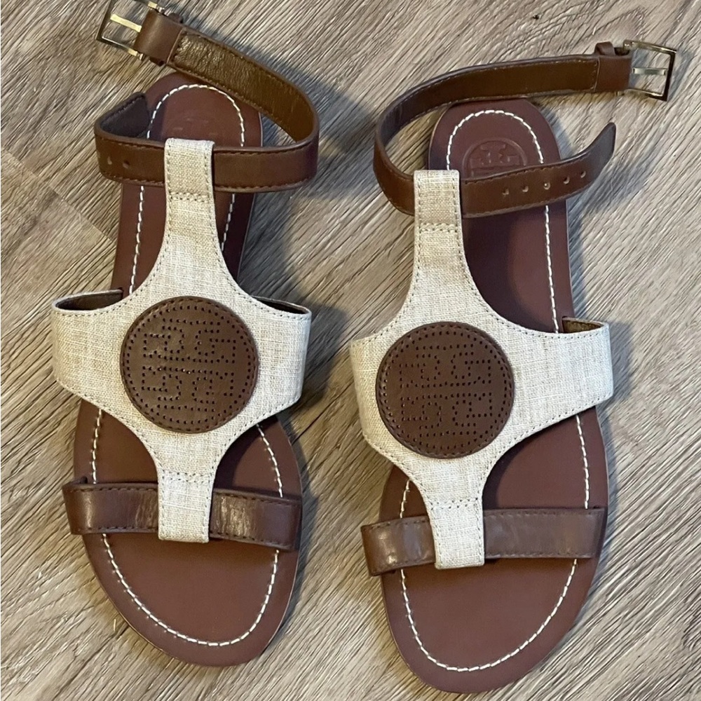 TORY BURCH Linen & Leather Sandals NEW Sz 6